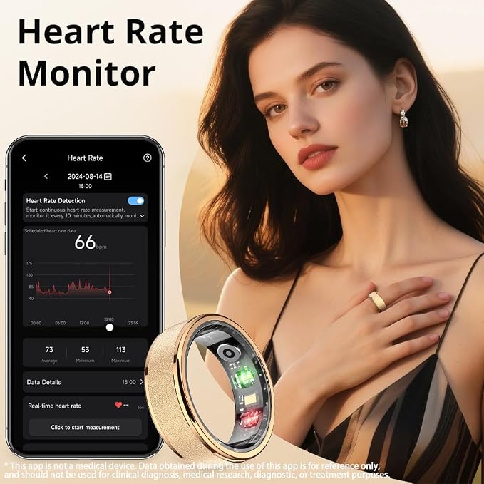 COLMI R10 Smart Ring for Women, Smart Health Ring with Heart Rate, Blood Oxygen, Sleep Monitoring, Pedometer, and Fitness Tracker, No Subscription Fee (Rose Gold, 7#)