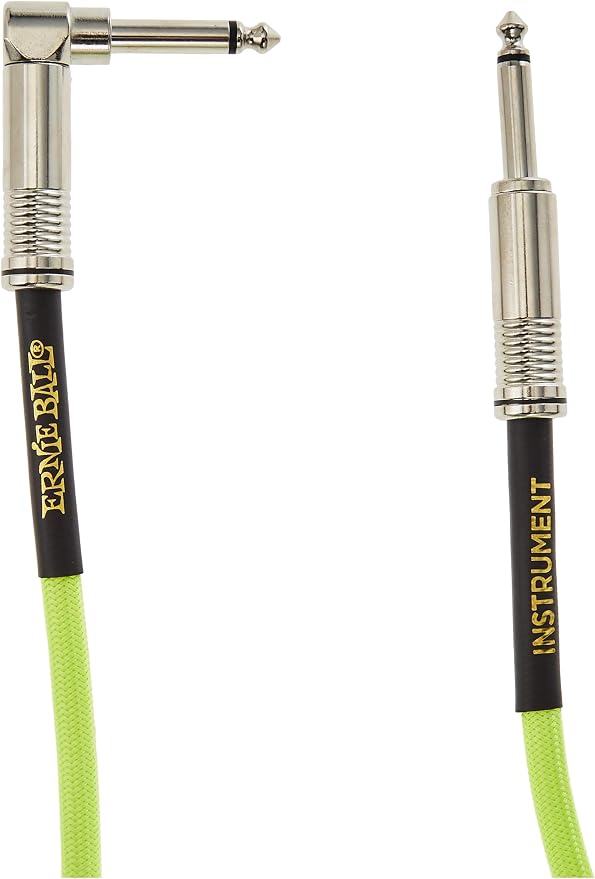 Ernie Ball Braided Instrument Cable, Straight/Angle, 10ft, Neon Yellow (P06080)
