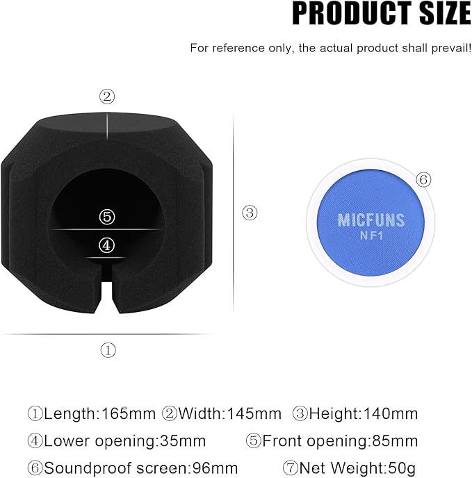 nf1 Microphone Pop Filter Shield Accessory Windscreens Pop Filter,Acoustic recording filter and noise, reflection reducing soundproof cover 45mm-60mm Microphones (Blue)
