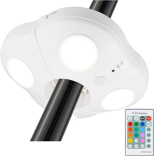BIGMONAT Battery Operated Patio Umbrella Light, Outdoor LED Table Umbrella Lights with Remote, 12 Color Changing Umbrella Pole Light with Timer and Dimmer, Wireless Tent Lights for Camping, White