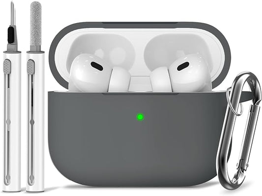 Ljusmicker for AirPods Pro Case Cover with Cleaner Kit,Silicone Protective Cases for Apple AirPods Pro 2nd/1st Generation Case for Women Men,AirPod Pro 2 Case Accessories with Keychain-Dark Grey