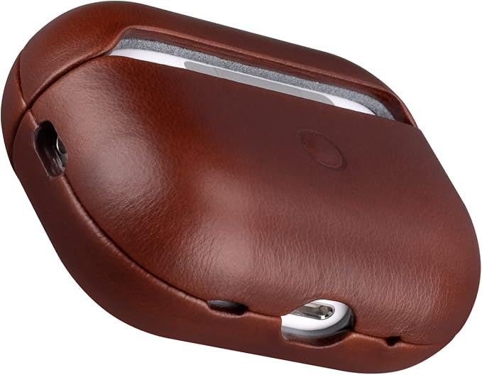 Maogoam for AirPods Pro 2 Leather Case Cover with Button, Genuine Crystal Vegetable Tanned Oil Wax Leather Case for AirPods Pro 2nd Generation, Retro Elegant Style, Front LED Visible, Red Brown