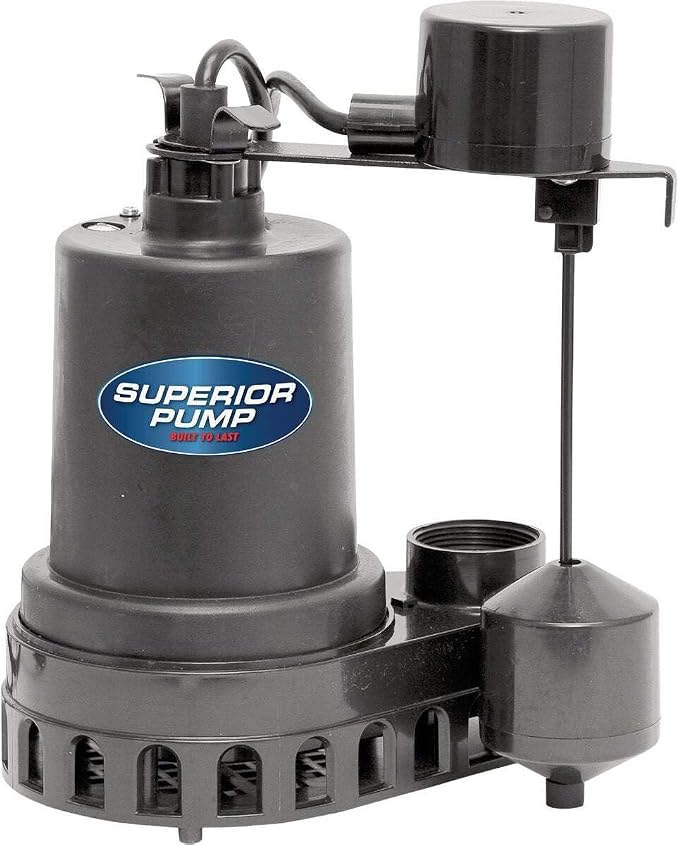 Superior Pump 92372 1/3 HP Thermoplastic Submersible Sump Pump with Vertical Float Switch