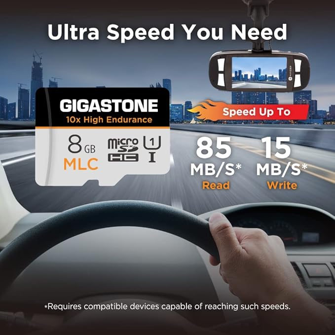 [10x High Endurance ] GIGASTONE Industrial 8GB MLC Micro SD Card 10-Pack, Full HD Video Recording, Dash Cam, Surveillance Compatible 85 MB/s, U1, with Adapter [5-Yrs Free Data Recovery]