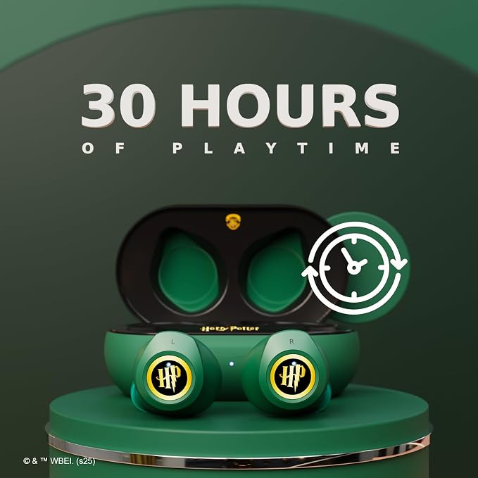 iJoy Harry Potter Slytherin Wireless Bluetooth Earbuds with Charging Case, Built-in Mic, 30 Hr Playtime, Officially Licensed | Harry Potter Gifts for Women, Men, Teens, Kids & All Fans of Slytherin