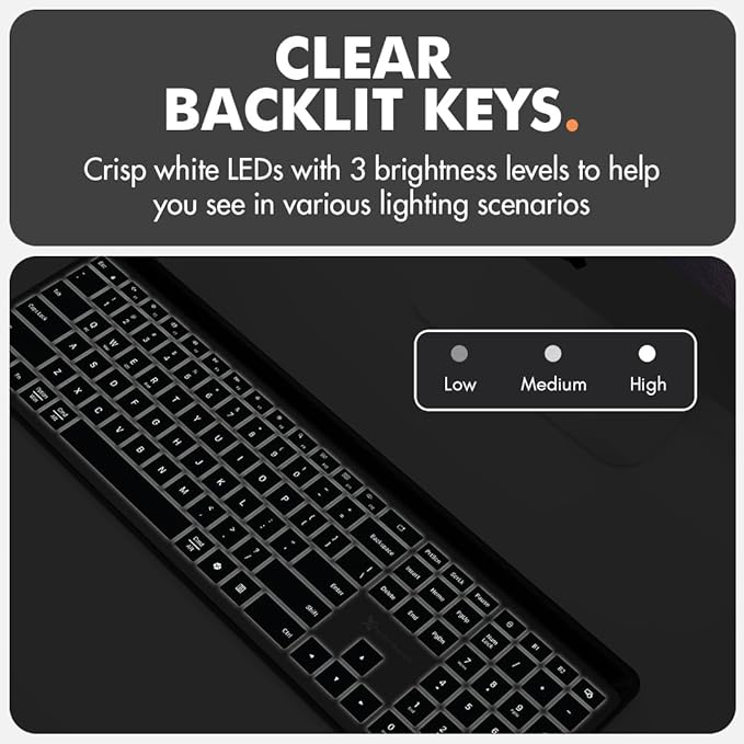 X9 Wireless Keyboard with Phone Holder - Full Size Bluetooth Keyboard with Number Pad, Backlit Wireless Keyboard, Multi-Device for iPad, Tablet, PC, Mac, iPhone, Android - Gray
