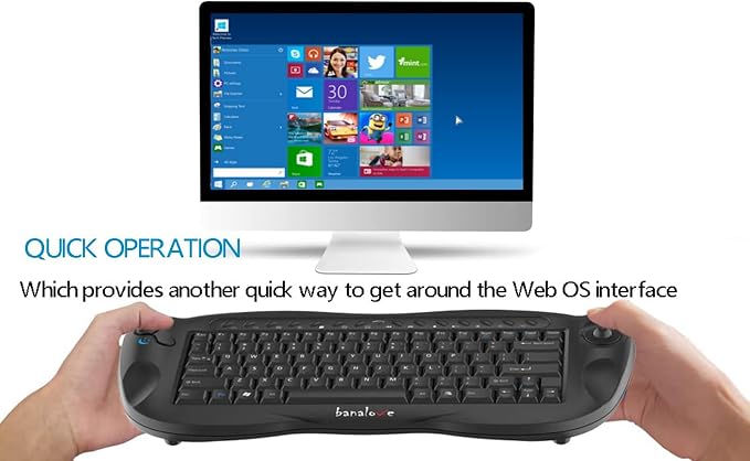Wireless Keyboard with Trackball, 2.4G Handheld Multimedia Keyboard Built in Trackball, Scroll Wheel & Hotkeys for HTPC, Smart TV, Laptop, Desktop, Compatible with Windows, Mac, Android (Black)