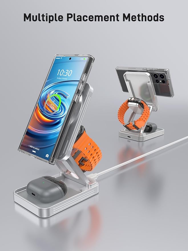 Magnetic Wireless Charger for Samsung, Aluminum Alloy 3 in 1 Charging Station for Samsung Galaxy S26 Ultra/Z Fold7/Flip7/Buds4, Qi2 Foldable Travel Watch Charger for Galaxy Watch 8/Ultra/7