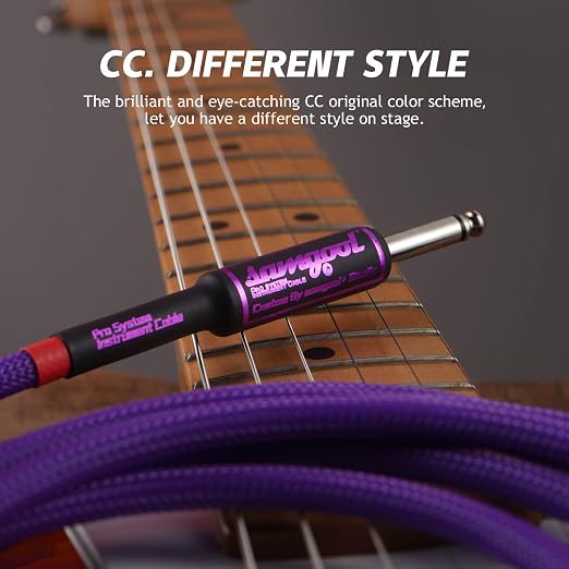 20ft Guitar Cable, 1/4 Inch Straight/Angle Instrument Cable, Electric Cord Amp Cord for Bass Amp and Instruments (CC Purple Braided)