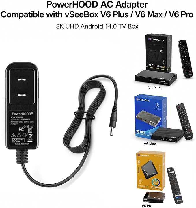 5V Adapter for vSeeBox V6 Plus Max Pro v6Pro v6Plus v6Max 8K Android TV Box | vSeeBox V6 Plus V6 Max V6 Pro Media Player 5V Wall Home Power Adapter Charger