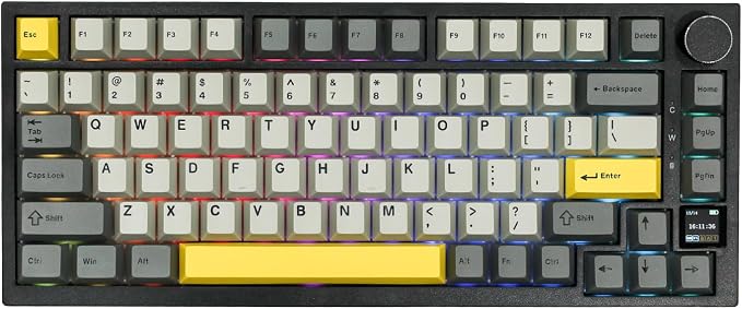 EPOMAKER Ajazz AK820 Pro 75% Wireless Mechanical Keyboard with TFT Smart Display&Knob, Gasket-Mounted Gaming Keyboard, BT/2.4GHz/USB-C Wired (Grey, Flying Fish Switch)