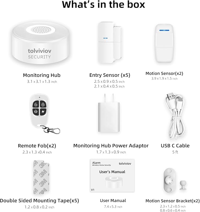 tolviviov Home Security System Wireless, DIY Door Alarm Security System, App Alerts, 10-Piece Kit, No Monthly fee, WiFi Alarm, Door Window Motion Sensor, for Safety, Home Security, Kids Safety