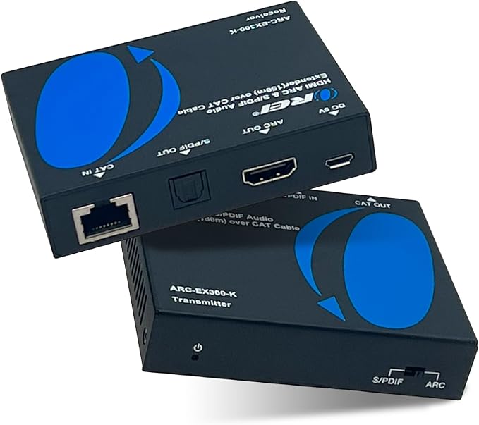 OREI ARC & SPDIF Audio Only Extender Balun Over Single CAT5e/6/7 Audio Return Channel Through HDMI Up to 300 Ft - Power Over Cable (ARC-EX300-K)