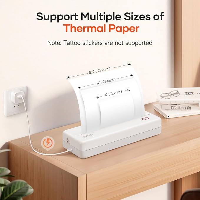 iDPRT MT890 Portable Wireless Printer with 5 Rolls Thermal Paper