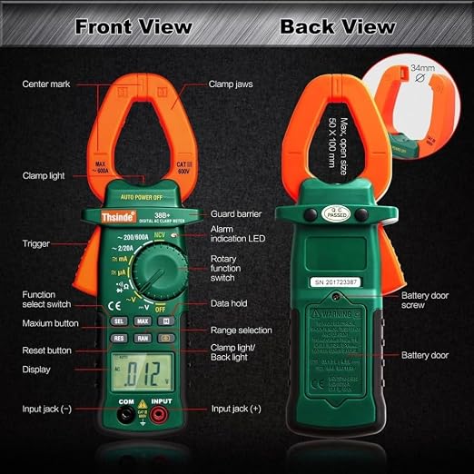 Auto Ranging Digital Multimeter TRMS 6000 with Battery Alligator Clips Test Leads AC/DC Voltage/Account,Voltage Alert, Amp/Ohm/Volt Multi Tester/Diode (38B)