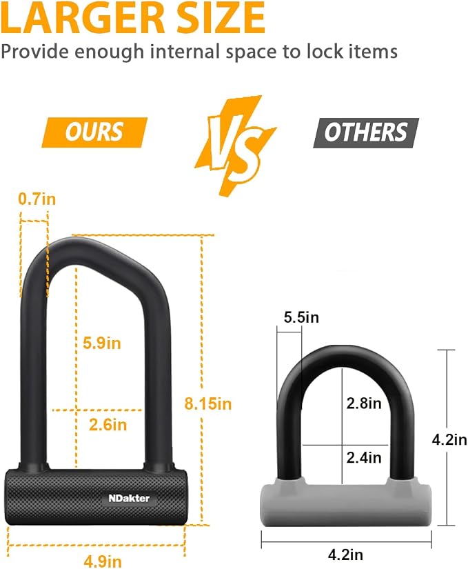 NDakter Motorcycle Chain Locks, Heavy Duty Anti Theft - 18mm Shackle, 4FT x 10mm Thickness Security Chain, Bike U Lock with 3 Keys for Ebike, Escooter, Moped and Gate