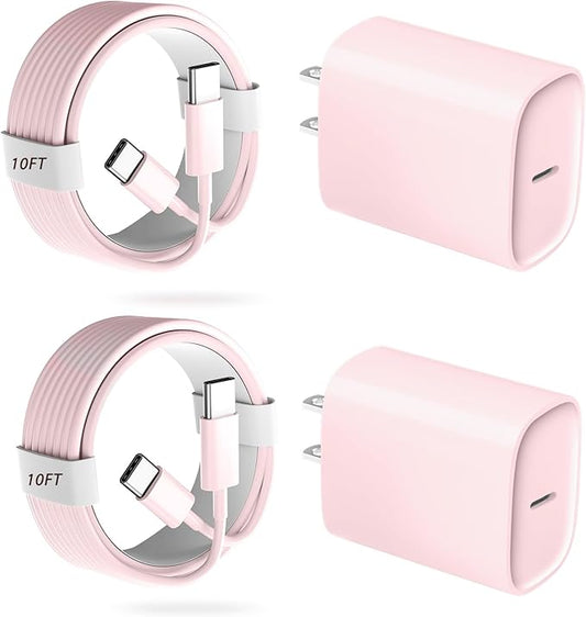Phone 17 16 15 Pro Charger Fast Charging, 20W USB C Fast Charger Block with 10FT Long Type C Chargers Fast Charging Cable Cord for Phone 17/17 Pro/17 Pro Max/Air/16 Pro Max/16 Pro/15Pro Max/Pro, S24