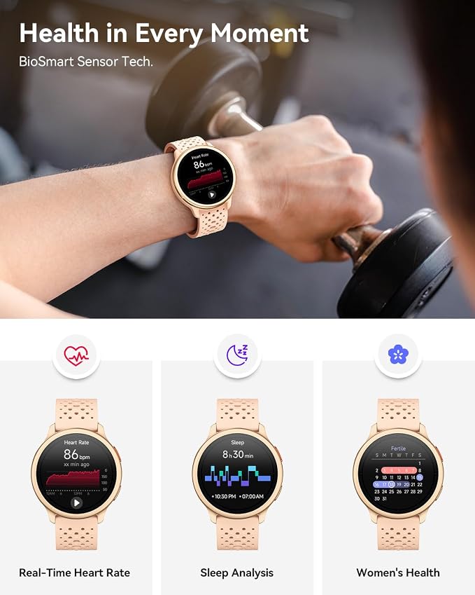 Quican Smart Watch for Women & Men, Compatible with iPhone & Android | Fitness Tracker with Bluetooth Calling, AMOLED Display, Heart Rate & Sleep Tracking, 2 Bands, Perfect Smart Gift