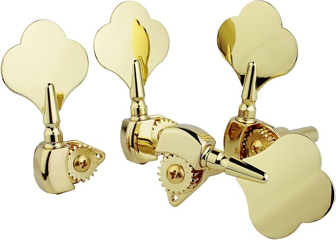 Guyker Open Frame Electric Bass Machine Head (4 Right handed) - 1:20 Ratio Gear Tuners Tuning Key Pegs - golden
