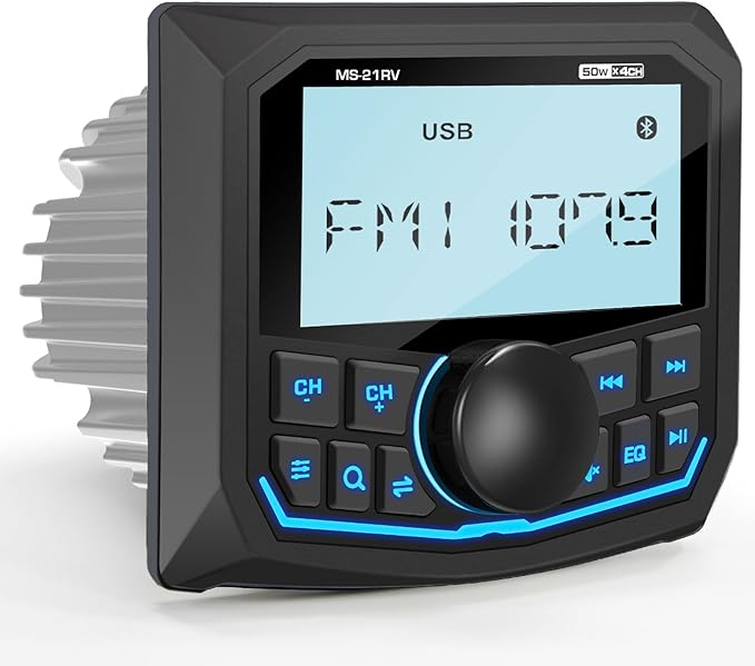 Waterproof Bluetooth Radio for Golf Cart: DOVOX Boat Marine Gauge Stereo - 2.8 Inch LCD Display AM FM USB AUX Subwoofer 200W Output - Gift for Golfer
