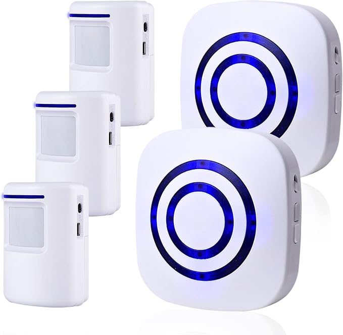 Motion Sensor Alarm,Wireless Driveway Alarm Indoor Home Security Business Detector Alert System -Monitor&Protect Property - 2 Receiver and 3 PIR Sensor-38 Chime Tunes
