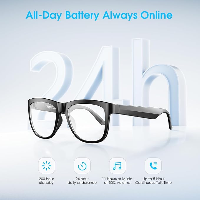 Bluetooth Smart Glasses,Blue Light Blocking Glasses for Men and Women ,Built-in Mic & Speakers,Smart Wireless Headphone Glasses for Office/Work Blue Light Filtering, Voice Control,Unisex