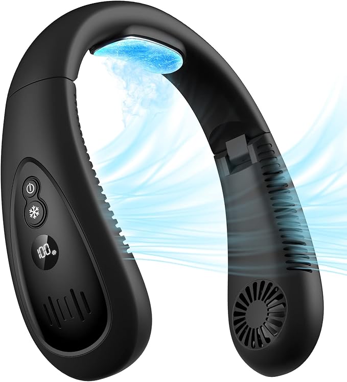 Neck Air Conditioner, Portable Neck Fan with Cooling Plate 360°Cooling Airflow, 5000mah Rechargeable USB Fan Hands Free Bladeless Wearable Foldable Mini Fan for Men Women Home Office Outdoor