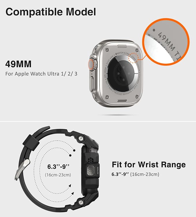 ULTIMAL Rugged Case with Band for Apple Watch 49mm,Compatible with Apple Watch Ultra 3/2/1, Military Grade Shockproof Bumper Cover for iWatch Tactical Band Men (49mm,Black)