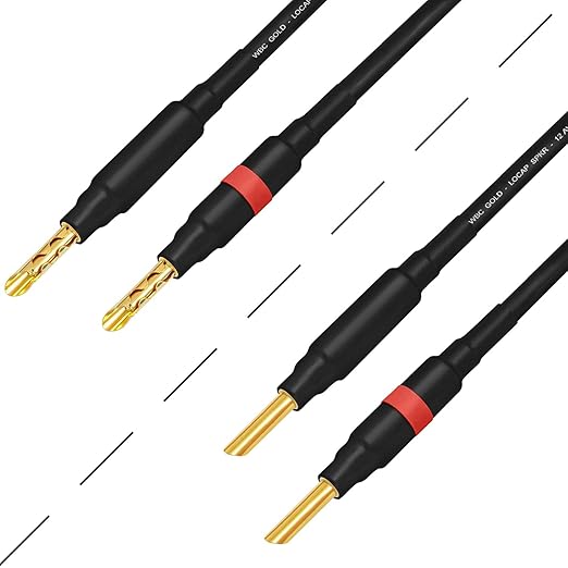 WORLDS BEST CABLES 30 Foot WBC-GOLD-LOCAP-SPKR-12 AWG - Low-Capacitance - Low-Inductance - High Purity OFC - Audiophile HiFi Speaker Cable Pair with Eminence Gold Banana Plugs