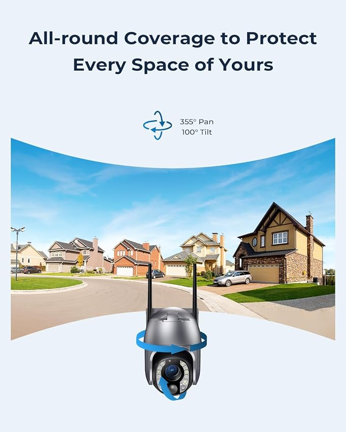 SEHMUA Security Cameras Wireless Outdoor with 5MP Resolution, 10x Optic Zoom, 360° Panoramic View, Long-lasting Power, Solar Powered, Color Night Vision, PIR Detection, IP65 Waterproof for Home (Grey)