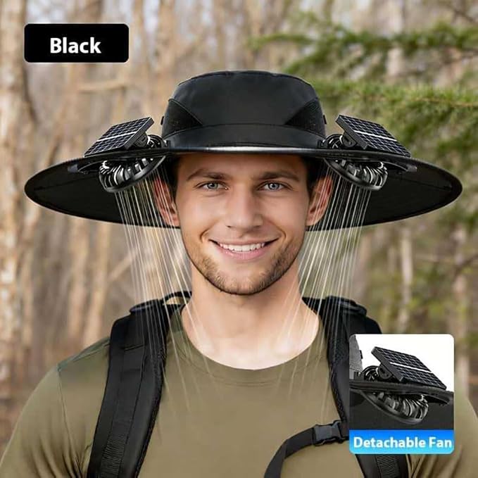 zengxiaoyun Hat with Fan,Solar Fan Hat, Hat with Fans Solar Power for Men Women, Solar & USB Charging Sombrero Black