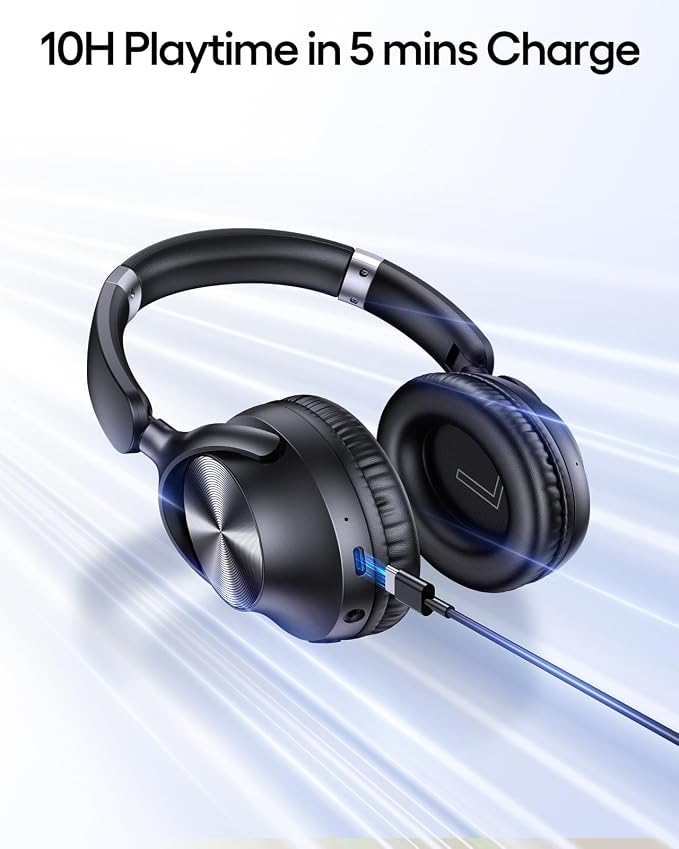 TAGRY Hybrid Active Noise Cancelling Bluetooth Headphones 100H Playtime Wireless Over Ear Headphone with Fast Charging Hi-Res Audio Headsets Comfort Earcups for Commute Travel Office Phone PC Black