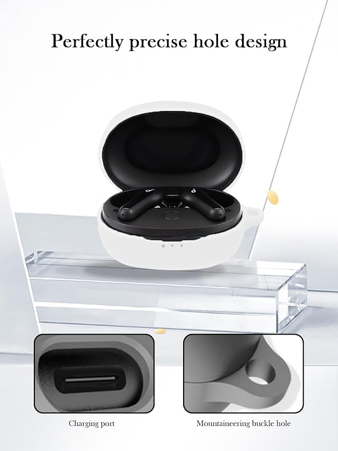 Case for Soundcore Anker Life P2 mini True Wireless Earbuds,Soft Protective,BOVUGAC Silicone Case Cover with Keychain & Cleaning Kit & Lanyard for Anker Life P2 mini-White