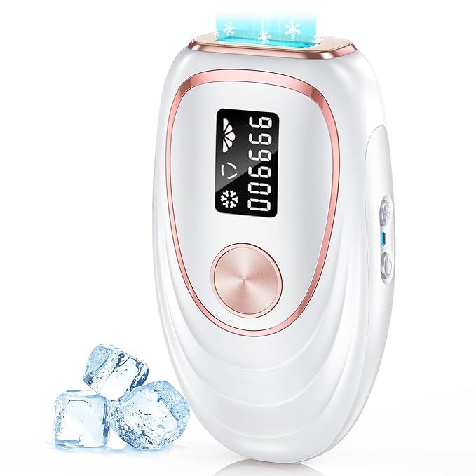IPL Laser Hair Removal Device for Women & Men - Home 45°F Ice-Cooling Contact for Painless & Long-Lasting Results, 86% Hair Reduction in 3 Weeks for Full Body & Bikini Line, Off White