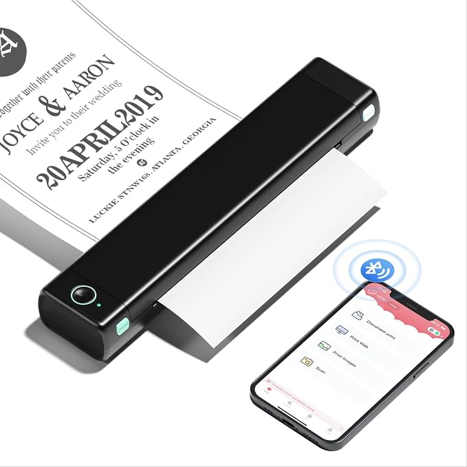 Phomemo Portable Printers Wireless for Travel, M08F Thermal Bluetooth Printer Support for 8.5"x11" US Letter, Small Inkless Printer Compatible with iOS, Android, Laptop for Car, Office, Home