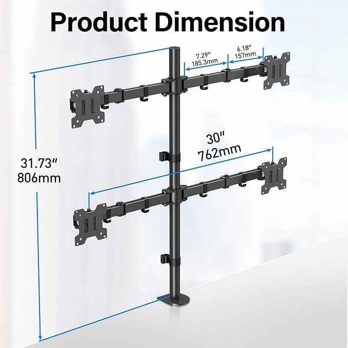MOUNTUP Quad Monitor Stand, 4 Monitors Desk Mount for 17 to 32 inch Computer Screens, Fully Adjustable Stacked Mount with Tilt Swivel, 4 Heavy Duty Monitor Mount, Holds up to 17.6lbs per Arm