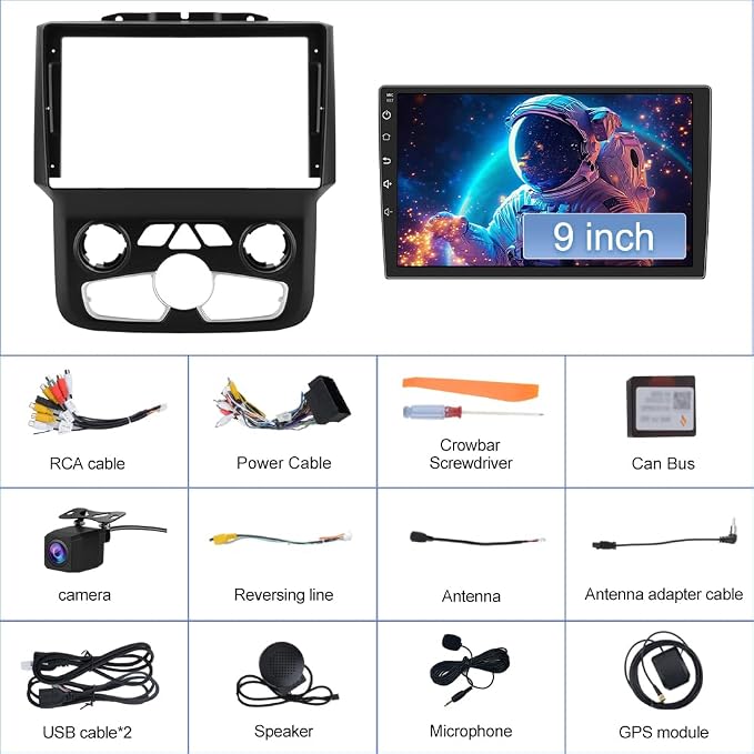 Car Radio Stereo for Dodge Ram 2013-2018 1500 2500 3500 Automatic AC with 4G RAM 64G ROM Wireless Carplay Android Auto 9 inch Head Unit with DSP Bluetooth GPS FM WiFi