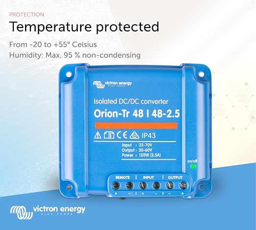Victron Energy Orion-Tr DC to DC Converter - 48/48-Volt 2.5 amp 120-Watt | IP43 Protected, for Dual Battery Systems, Isolated