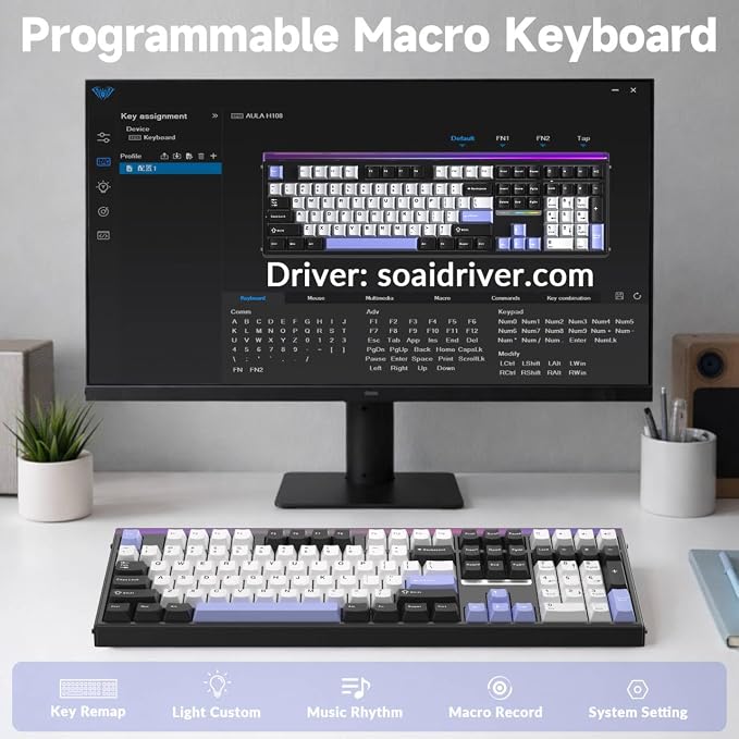 Aula H108 Wireless Mechanical Keyboard, Hot Swappable Silent Keyboard, Full Size Keyboard with Number Pad, Gasket Structure, RGB Backlit Computer Gaming Keyboard with PBT Keycaps for PC/Office