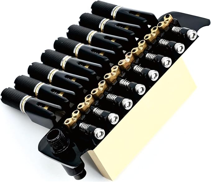 10.5mm 8-String Headless Electric Guitar Bridge, 2 point tremolo bridge - Brass Block Saddle Hardened Steel Plate,Fit for 8 String Headless Electric Guitar Replacement parts（All Black）