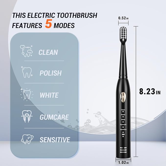 10 Pack Rechargeable Sonic Electric Toothbrush with 40 Brush Heads 12000 VPM 5 Cleaning Modes Smart 2-Min Timer USB Rechargeable IPX7 Waterproof 4 Brush Heads