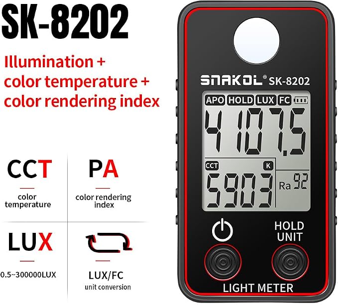 Karlak Color Temperature Tester High Precise Illuminance Meter 0.5-300000LUX LED Illumination Test Meter Photographic Luminance Measuring Device