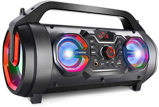 Portable Bluetooth Speaker with Subwoofer, Wireless Speakers with Booming Bass, FM Radio, RGB Lights, EQ, Stereo Sound, 10H Playtime, 30W Loud Speaker for Home, Outdoor, Party, Travel, Camping, Gifts