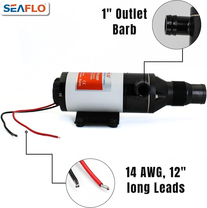 SEAFLO 01 Series Macerator Pump - 12V, 12 GPM (45 LPM) Open Flow, Self-Priming, Anti-Clog, Run-Dry, Heavy-Duty for RV, Boats, Yachts, Camper, & Marine, CE & Rohs Certified, 4-Year Warranty