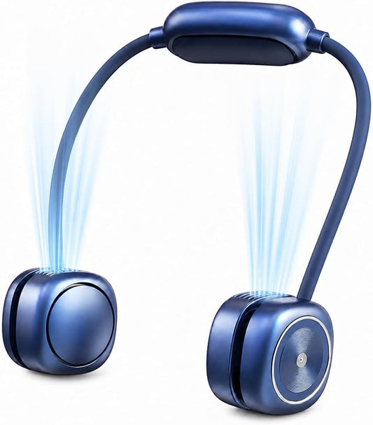 Foldable Neck Fan, Portable Neck Fan Rechargeable, Bladeless Quiet 360° Adjustable Personal Fan, 3 Speeds Hands Free Wearable Fan for Travel, Walking, Camping, Office, Navy Blue