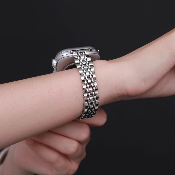 Slim Metal Band Compatible with Apple Watch Bands for Women, Series 11/10/9/8/7/6/5/4/3/2/1/SE, 46/42mm (S11/10), 45/44/42mm, 41/40/38mm Stainless Steel Bracelet