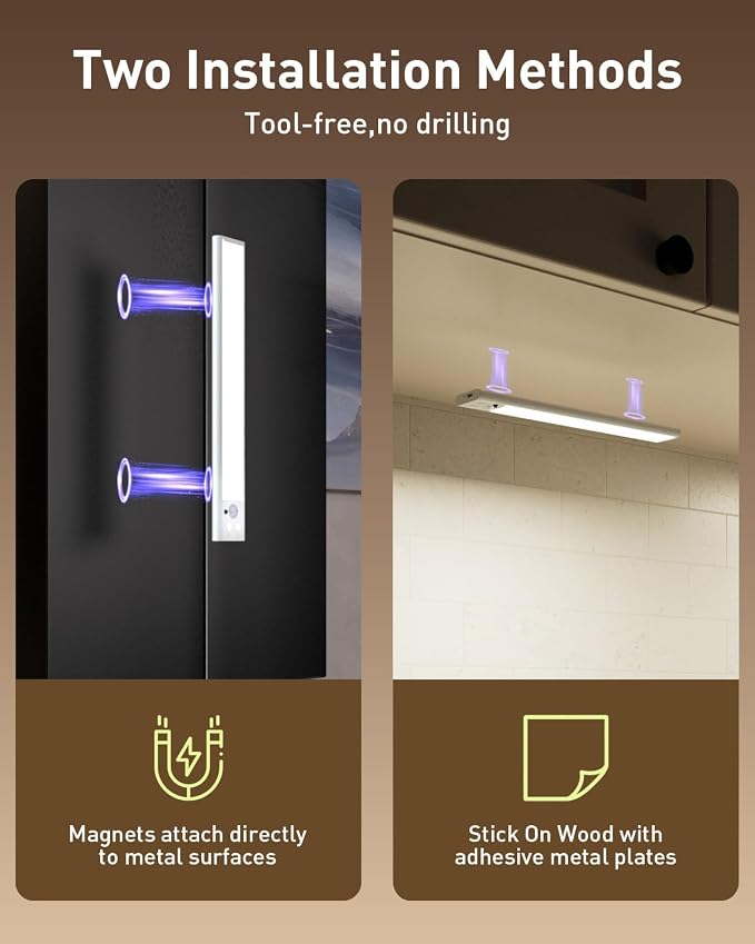 Diomart Under Cabinet Lighting, RGB LED Closet Light Rechargeable, Motion Sensor Light Indoor Stick on Under Counter Lights for Kitchen, Stairs, 4 Pack
