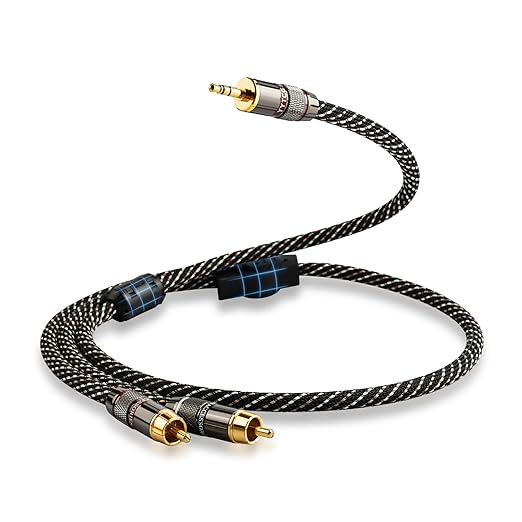3.28ft Audiophile HiFi Audio RCA Cables-RCA to 3.5mm,15 AWG,4N OFC Core,Gold-Plated Plug,with Nylon Braid,Subwoofer Cable,Compatible with Speaker,Amplifier,Home Stereo(3.28ft/1m)