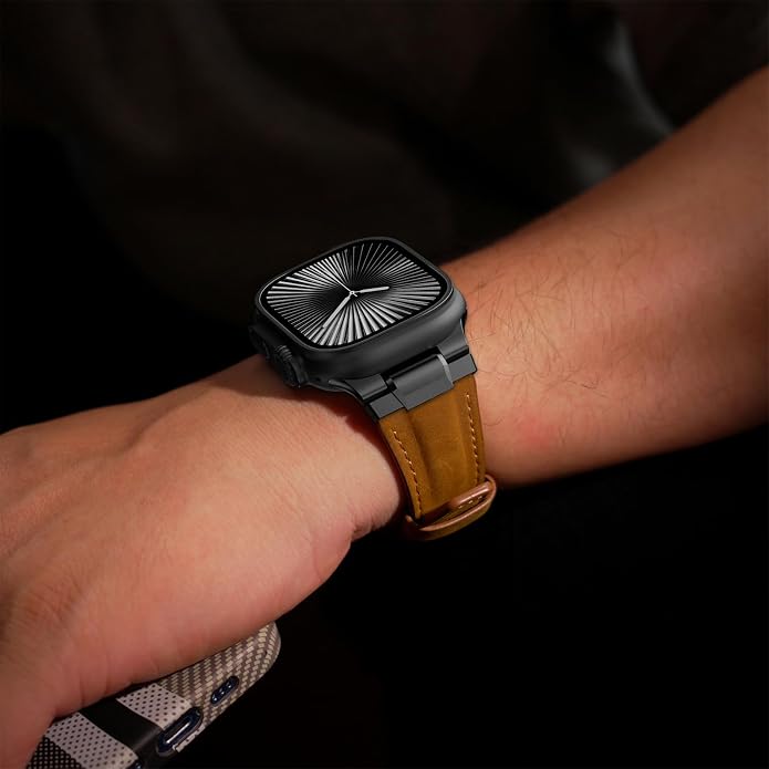 Vintage Genuine Leather Band for Apple Watch Ultra 49mm (2026 Upgrade), Rugged Replacement Strap Compatible with iWatch 46mm 45mm 44mm - for Men Women, Fit Ultra3/2/1, SE 3/2/1, Series11 10/9/8/7/6/5/4