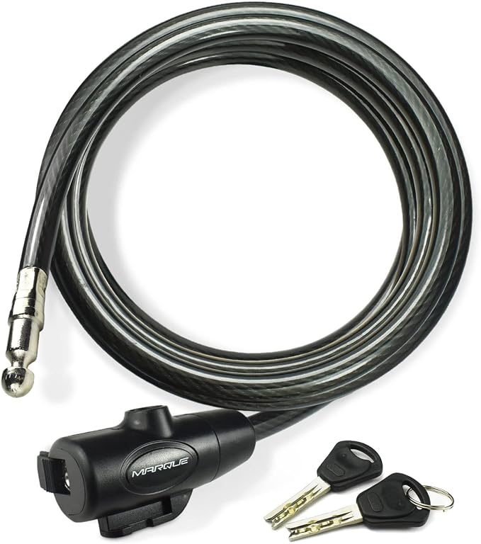 MARQUE Bike Lock with Key – 3/8” (4Ft, 7Ft, 15Ft, 25Ft) Straight Cable Locks with Keys, Anti-Theft Security Cable for Bicycles, Scooters, Kayaks, Paddle Boards, Gates
